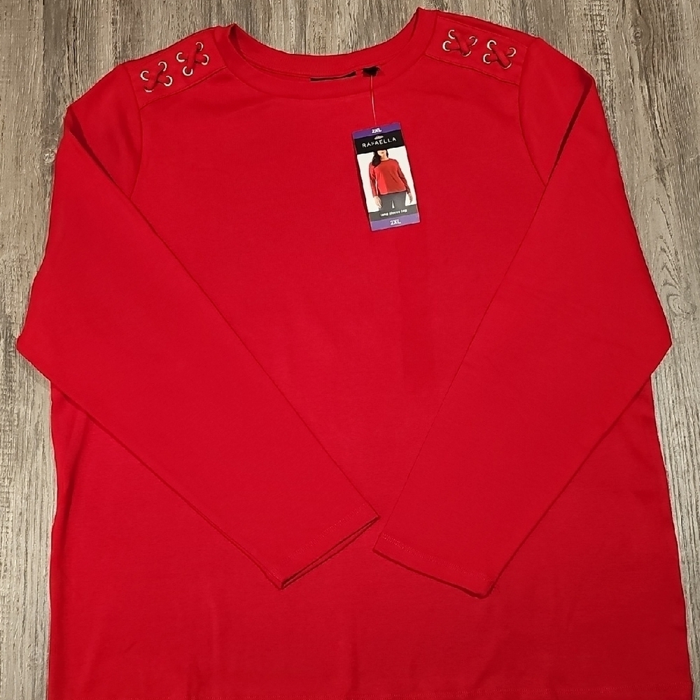 Rafaella Red Long Sleeve Top with Lace-Up Shoulders